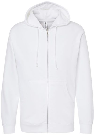 Am image of a Custom INDEPENDENT TRADING CO ADULT MIDWEIGHT ZIP HOODED SWEATSHIRT in White!