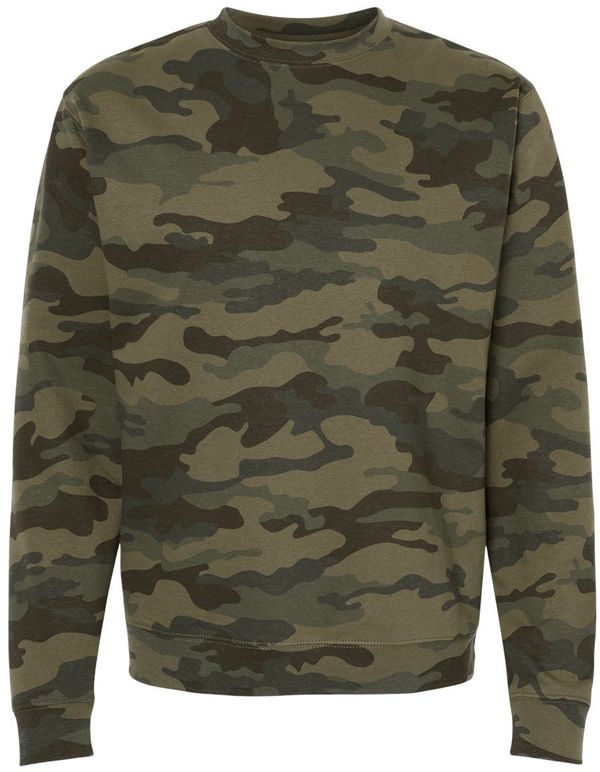 Am image of a Custom INDEPENDENT ADULT MIDWEIGHT CREWNECK SWEATSHIRT in Forest Camo!