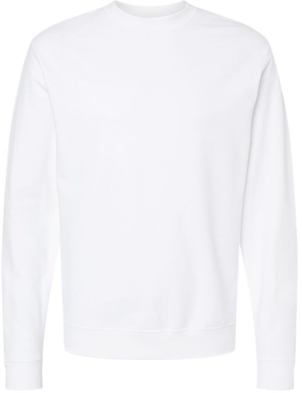Am image of a Custom INDEPENDENT ADULT MIDWEIGHT CREWNECK SWEATSHIRT in White!