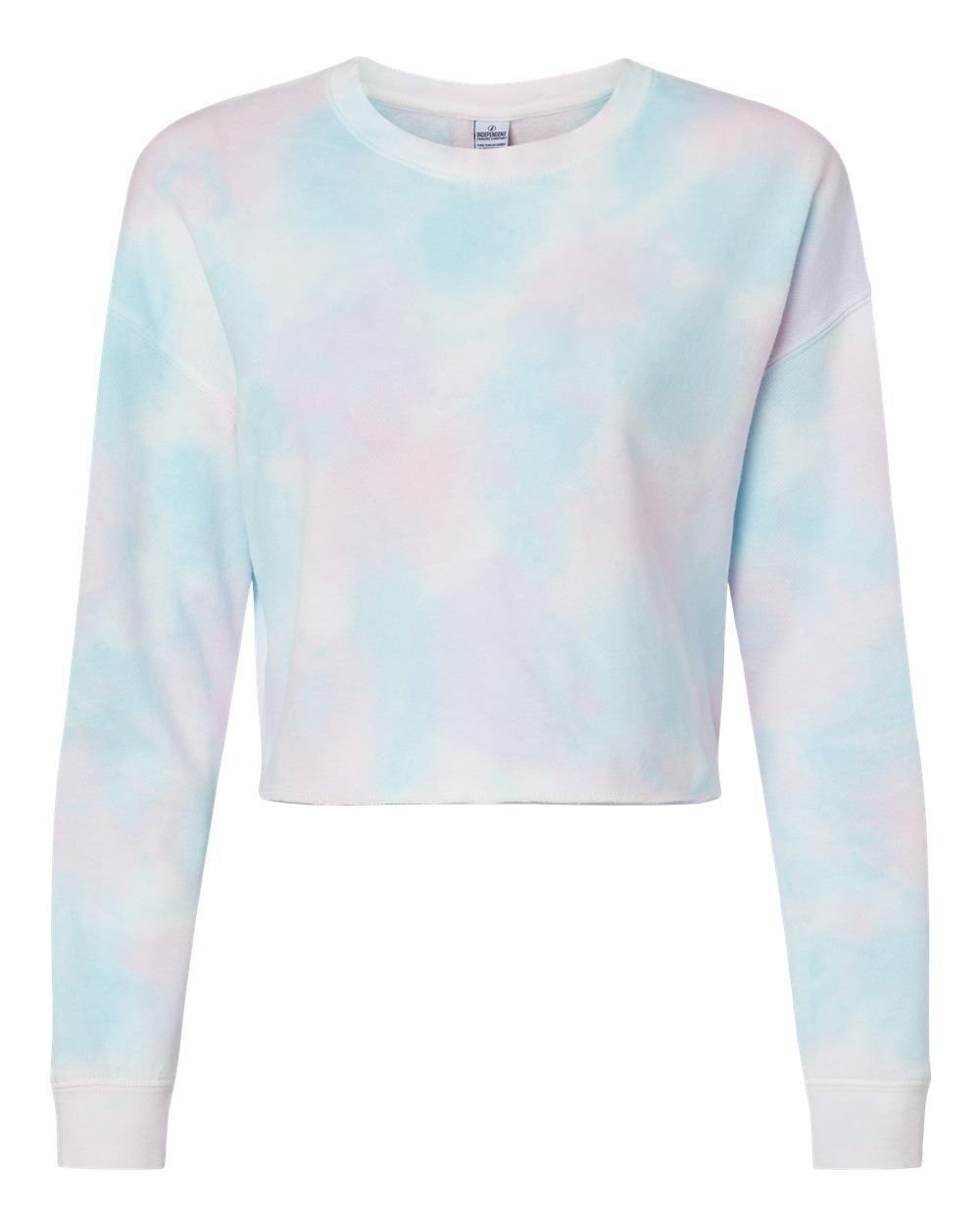 Independent Trading Co Womens Lightweight Crop Crew Pullover in Tie Dye Cotton Candy