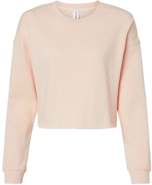 Am image of a Custom Independent Trading Co Womens Lightweight Crop Crew Pullover in Blush!