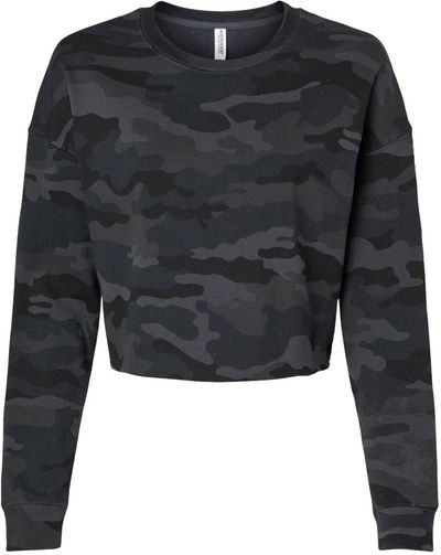 Am image of a Custom Independent Trading Co Womens Lightweight Crop Crew Pullover in Black Camo!