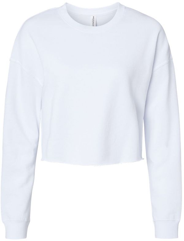 Am image of a Custom Independent Trading Co Womens Lightweight Crop Crew Pullover in White!