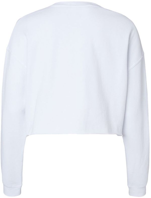 Am image of a Custom Independent Trading Co Womens Lightweight Crop Crew Pullover in White!