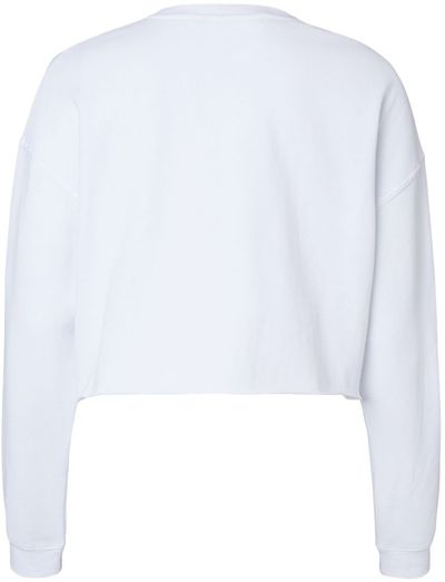 Am image of a Custom Independent Trading Co Womens Lightweight Crop Crew Pullover in White!