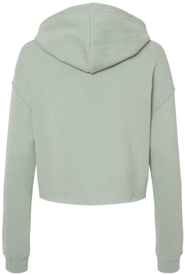 Am image of a Custom Independent Trading Co Womens Lightweight Cropped Hooded Sweatshirt in Sage!