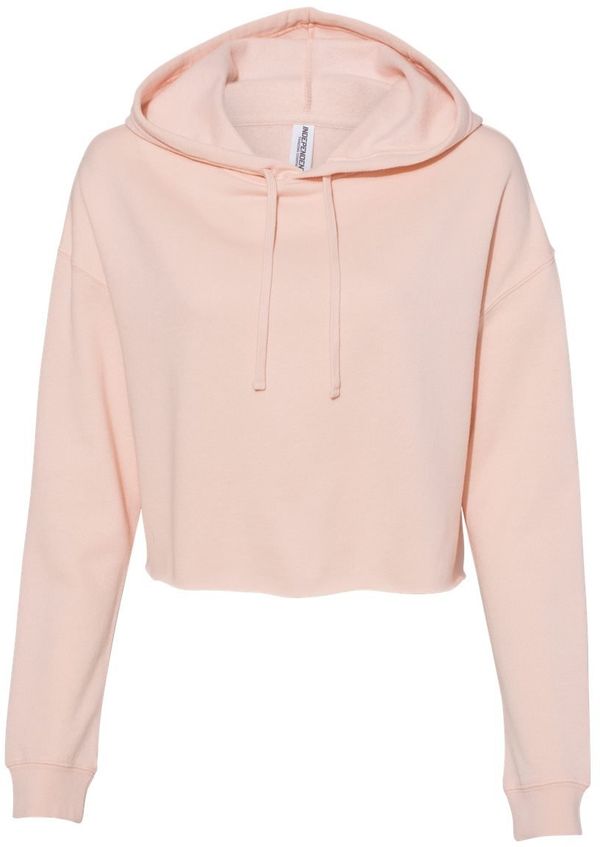 Am image of a Custom Independent Trading Co Womens Lightweight Cropped Hooded Sweatshirt in Blush!