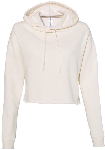 Am image of a Custom Independent Trading Co Womens Lightweight Cropped Hooded Sweatshirt in Bone!