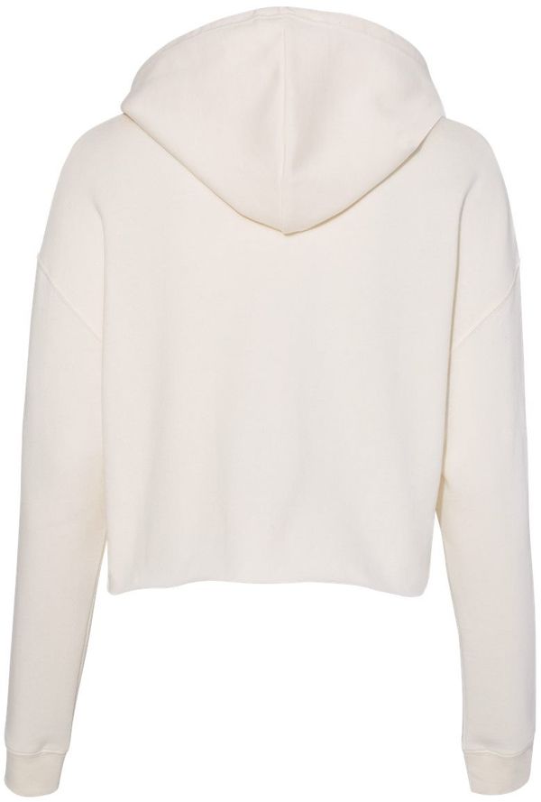 Am image of a Custom Independent Trading Co Womens Lightweight Cropped Hooded Sweatshirt in Bone!