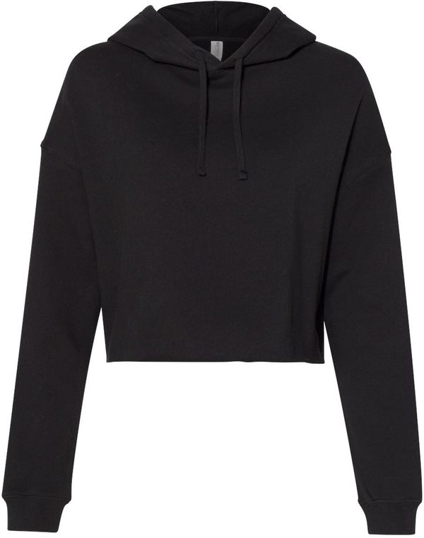 Am image of a Custom Independent Trading Co Womens Lightweight Cropped Hooded Sweatshirt in Black!