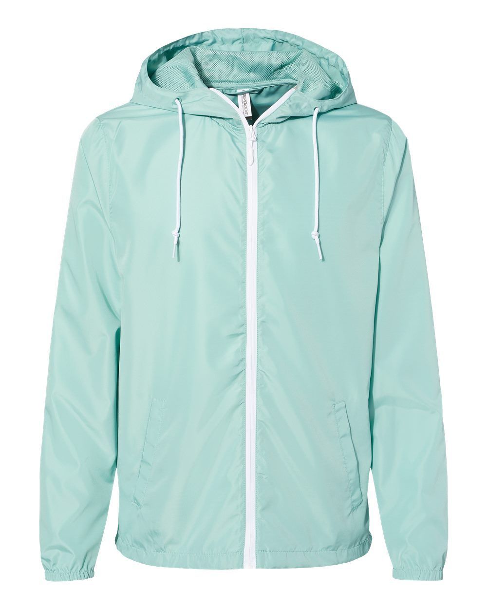 Independent Trading Co Lightweight Windbreaker Full Zip Jacket in Aqua/ White Zipper