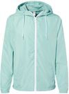 Am image of a Custom Independent Trading Co Lightweight Windbreaker Full Zip Jacket in Aqua/ White Zipper!