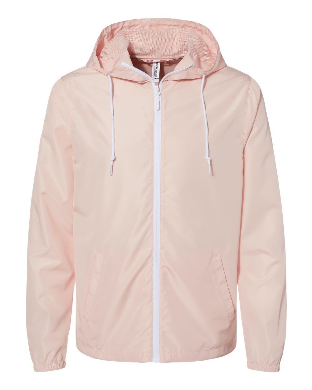 Independent Trading Co Lightweight Windbreaker Full Zip Jacket in Blush/ White Zipper