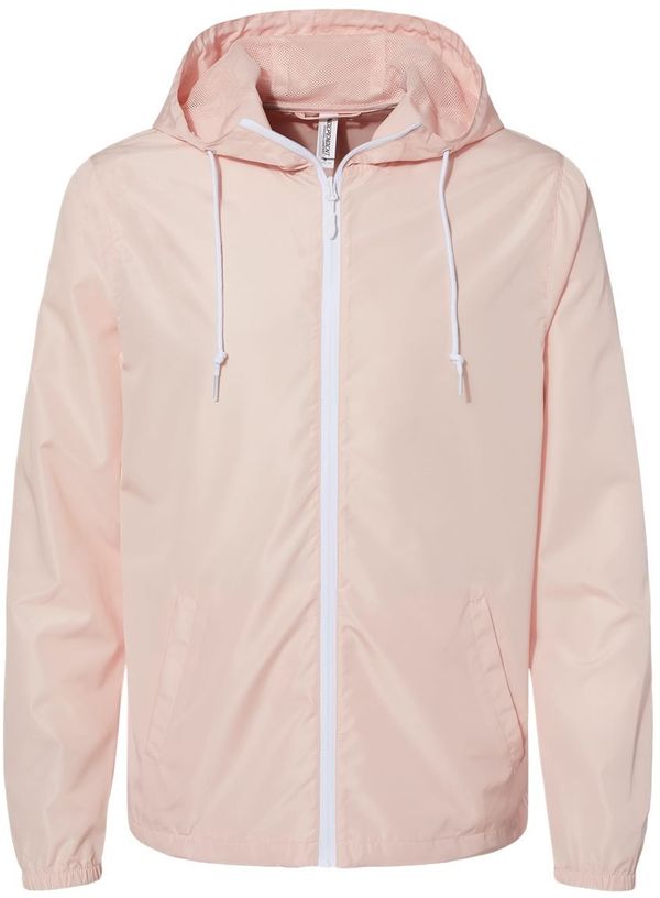 Am image of a Custom Independent Trading Co Lightweight Windbreaker Full Zip Jacket in Blush/ White Zipper!