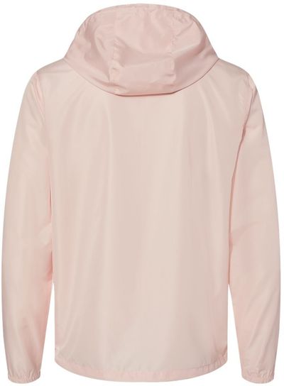 Am image of a Custom Independent Trading Co Lightweight Windbreaker Full Zip Jacket in Blush/ White Zipper!