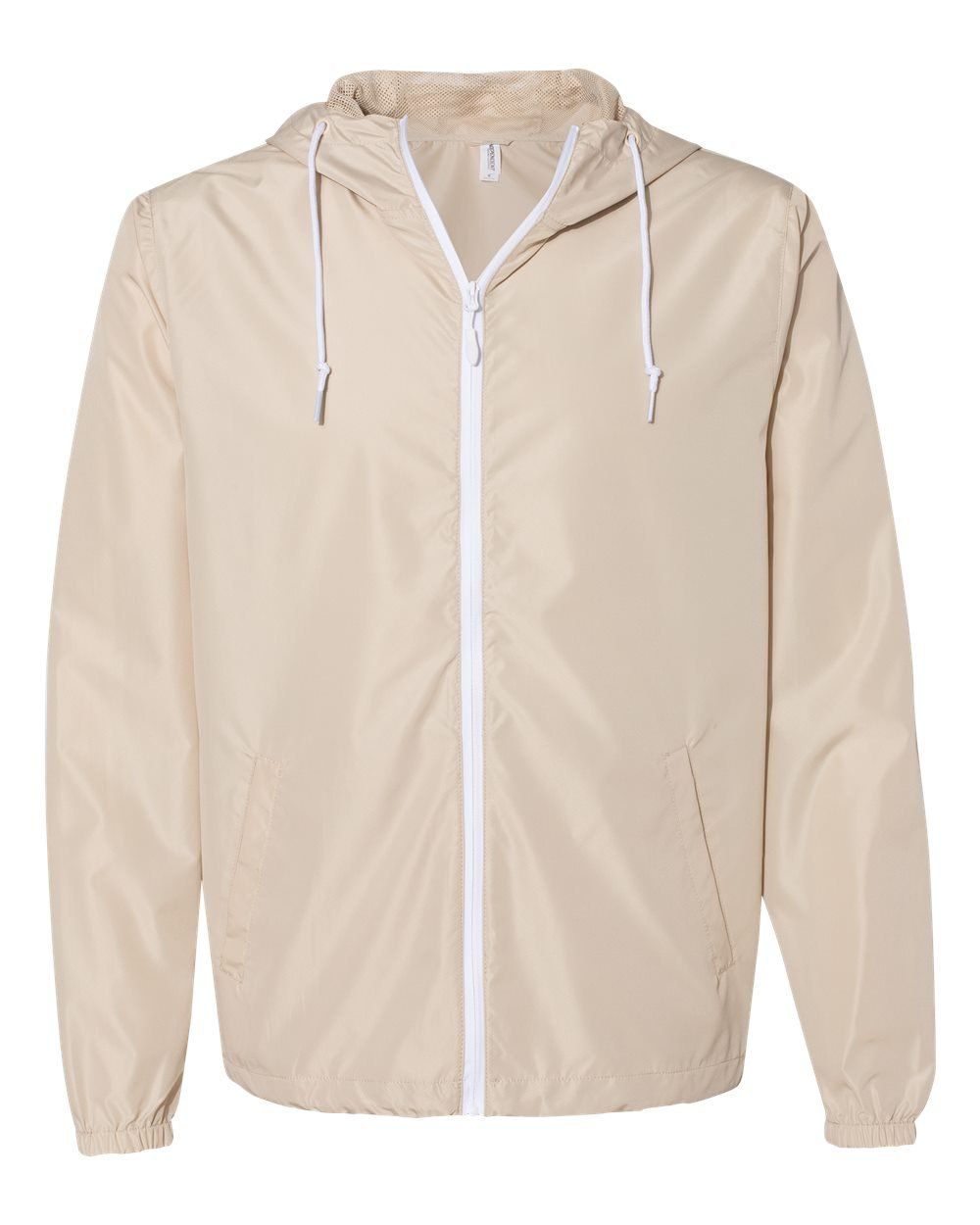 Independent Trading Co Lightweight Windbreaker Full Zip Jacket in Classic Khaki/ White Zipper