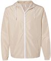 Am image of a Custom Independent Trading Co Lightweight Windbreaker Full Zip Jacket in Classic Khaki/ White Zipper!