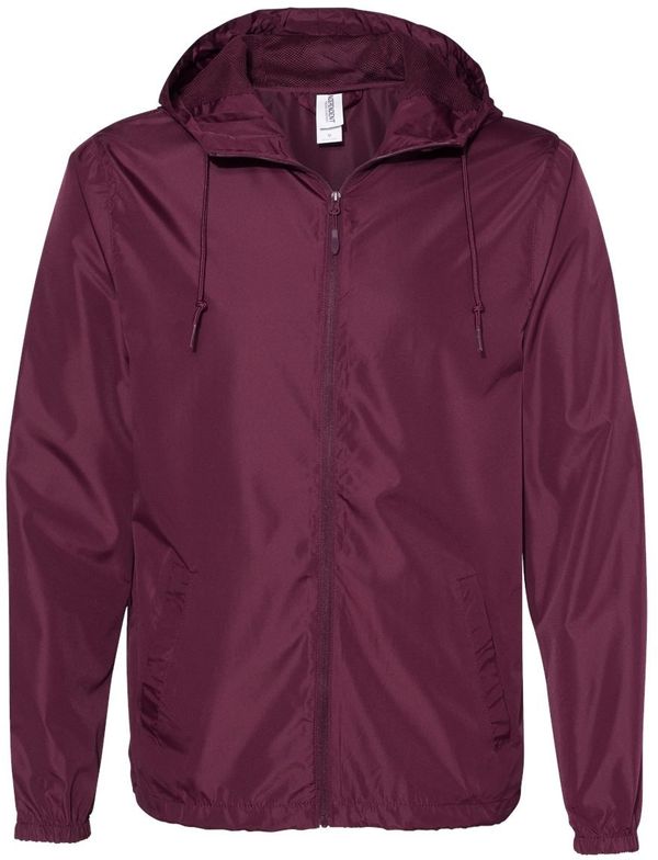 An image of a Custom Independent Trading Co Lightweight Windbreaker Full Zip Jacket in Maroon!