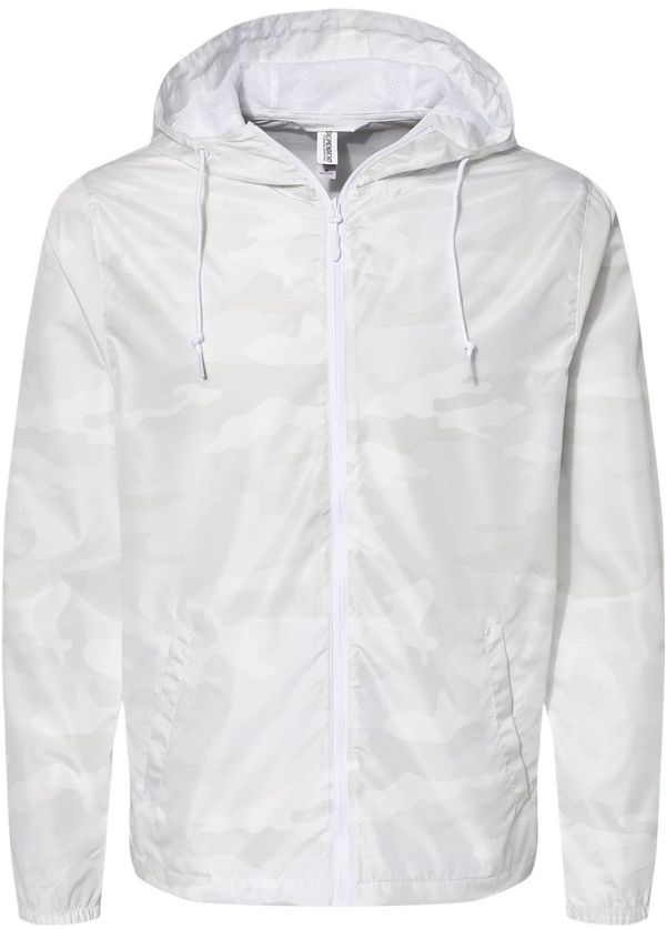 Am image of a Custom Independent Trading Co Lightweight Windbreaker Full Zip Jacket in White Camo!