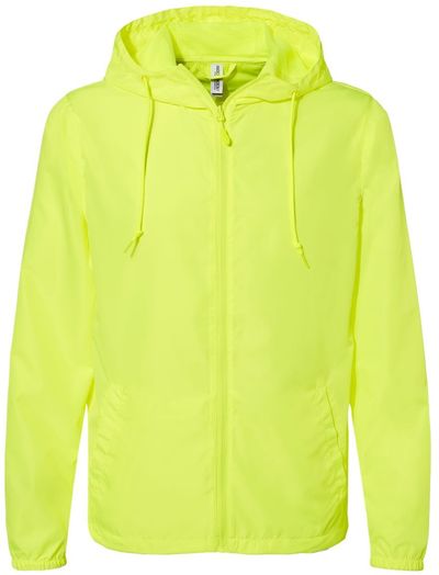 Am image of a Custom Independent Trading Co Lightweight Windbreaker Full Zip Jacket in Safety Yellow!