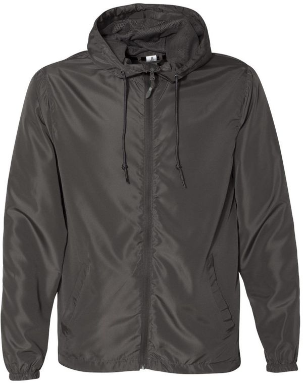 Am image of a Custom Independent Trading Co Lightweight Windbreaker Full Zip Jacket in Graphite!