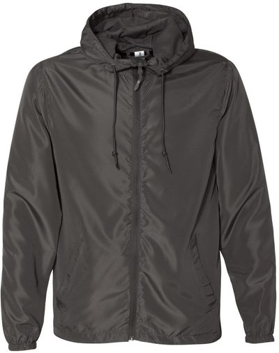 Am image of a Custom Independent Trading Co Lightweight Windbreaker Full Zip Jacket in Graphite!