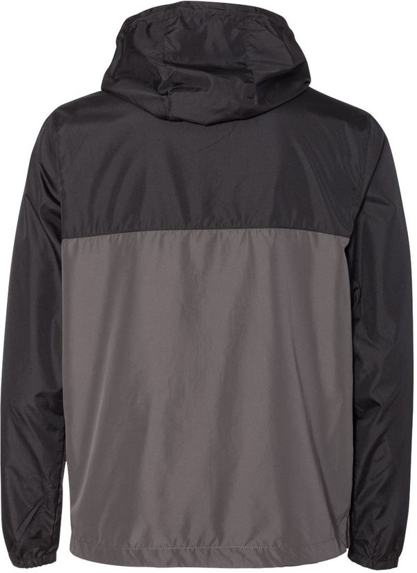 Am image of a Custom Independent Trading Co Lightweight Windbreaker Full Zip Jacket in Black/ Graphite!
