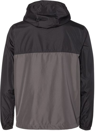 Am image of a Custom Independent Trading Co Lightweight Windbreaker Full Zip Jacket in Black/ Graphite!
