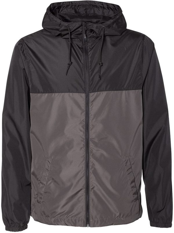 Am image of a Custom Independent Trading Co Lightweight Windbreaker Full Zip Jacket in Black/ Graphite!