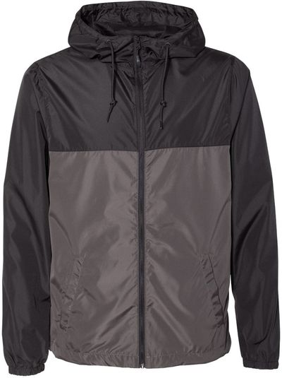 Am image of a Custom Independent Trading Co Lightweight Windbreaker Full Zip Jacket in Black/ Graphite!
