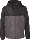Am image of a Custom Independent Trading Co Lightweight Windbreaker Full Zip Jacket in Black/ Graphite!