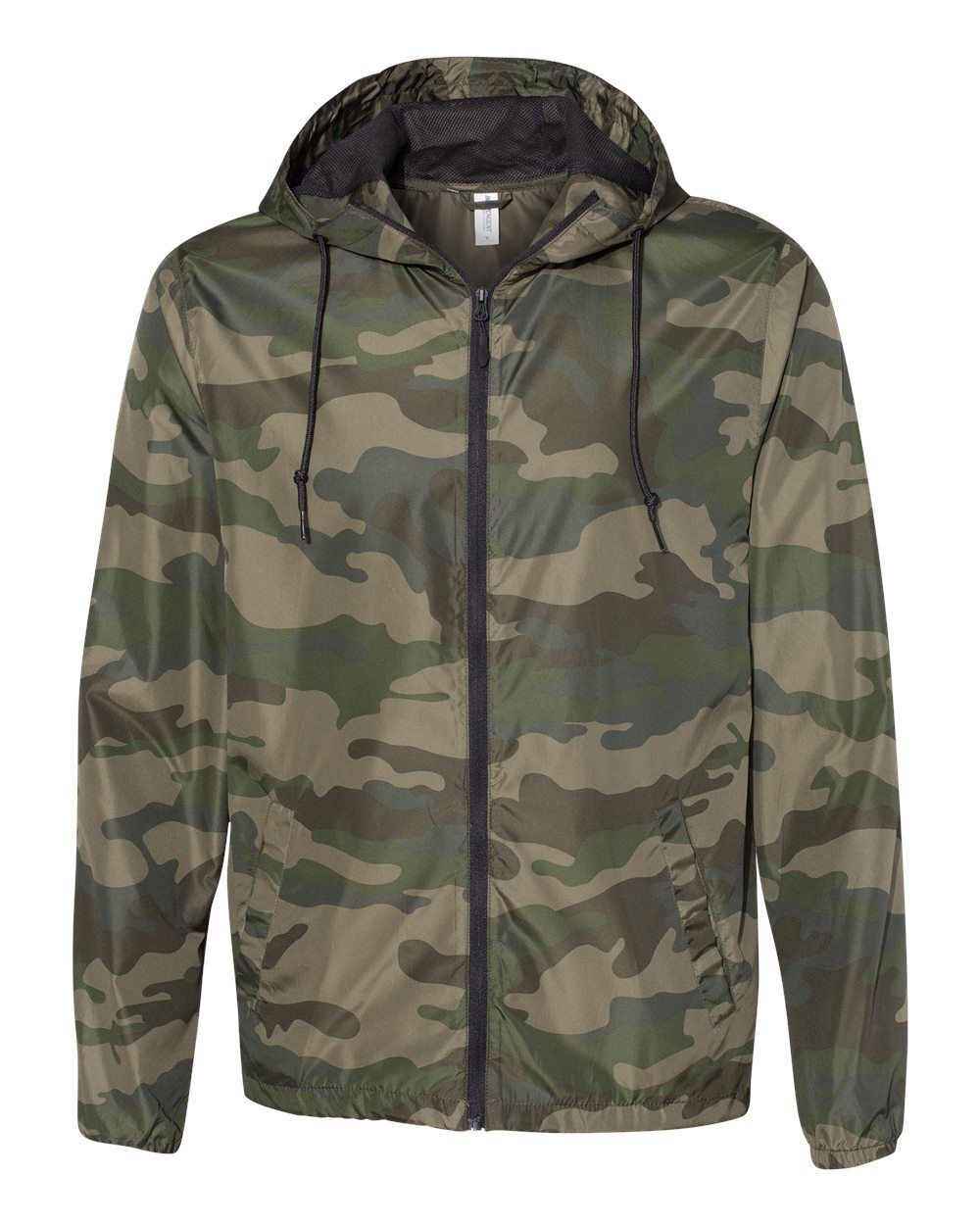 Independent Trading Co Lightweight Windbreaker Full Zip Jacket in Forest Camo