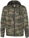 Am image of a Custom Independent Trading Co Lightweight Windbreaker Full Zip Jacket in Forest Camo!