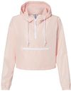 Am image of a Custom Independent Trading Co Womens Lightweight Pullover Crop Windbreaker in Blush/ White Zipper!