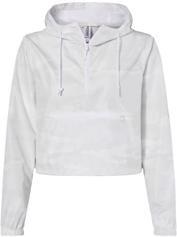 Am image of a Custom Independent Trading Co Womens Lightweight Pullover Crop Windbreaker in White Camo!
