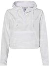 Am image of a Custom Independent Trading Co Womens Lightweight Pullover Crop Windbreaker in White Camo!