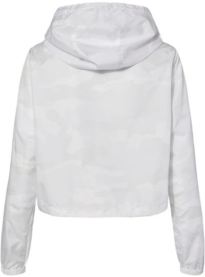 Am image of a Custom Independent Trading Co Womens Lightweight Pullover Crop Windbreaker in White Camo!