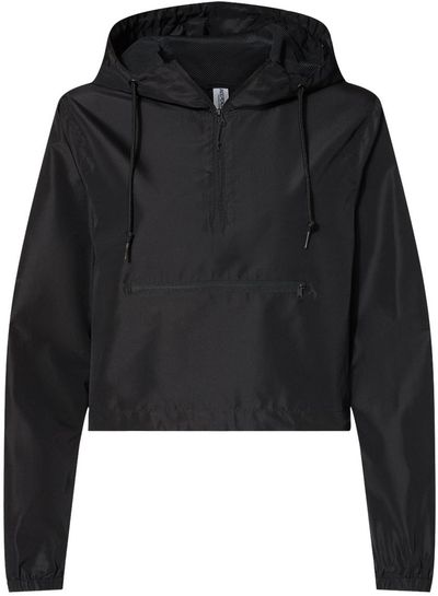 Am image of a Custom Independent Trading Co Womens Lightweight Pullover Crop Windbreaker in Black!