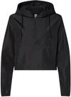 Am image of a Custom Independent Trading Co Womens Lightweight Pullover Crop Windbreaker in Black!