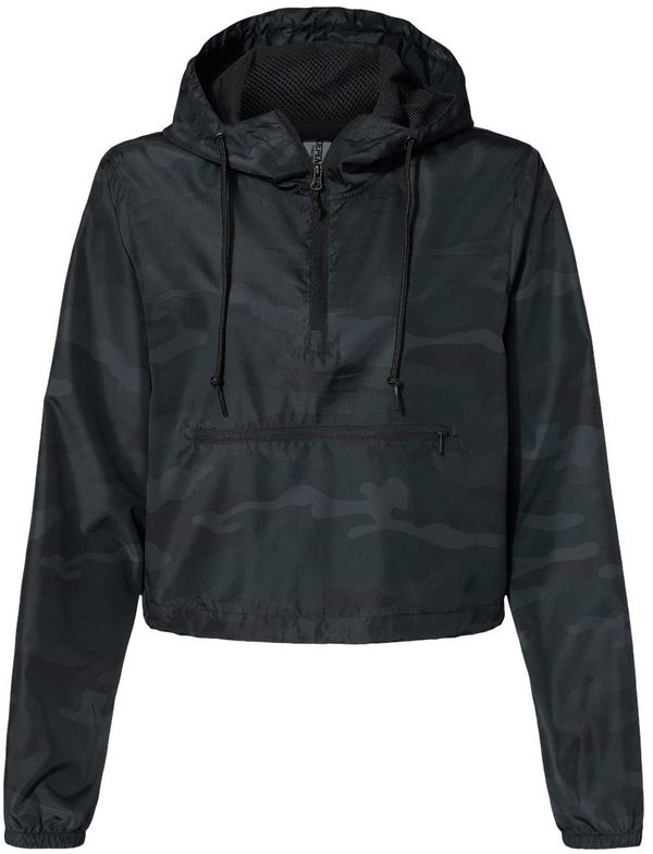 Am image of a Custom Independent Trading Co Womens Lightweight Pullover Crop Windbreaker in Black!