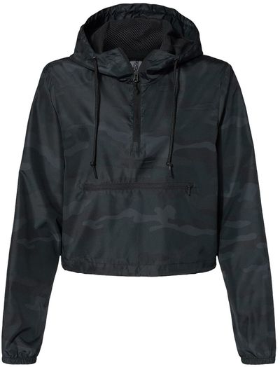 Am image of a Custom Independent Trading Co Womens Lightweight Pullover Crop Windbreaker in Black!
