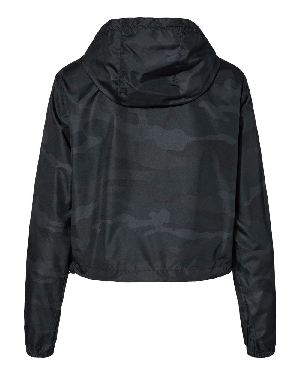 Independent Trading Co Womens Lightweight Pullover Crop Windbreaker in Black Camo