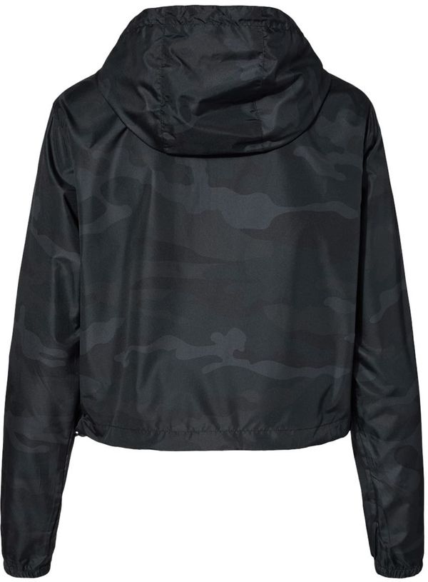 Am image of a Custom Independent Trading Co Womens Lightweight Pullover Crop Windbreaker in Black Camo!