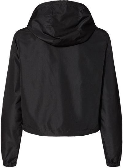 Am image of a Custom Independent Trading Co Womens Lightweight Pullover Crop Windbreaker in Black Camo!