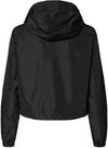 Am image of a Custom Independent Trading Co Womens Lightweight Pullover Crop Windbreaker in Black Camo!