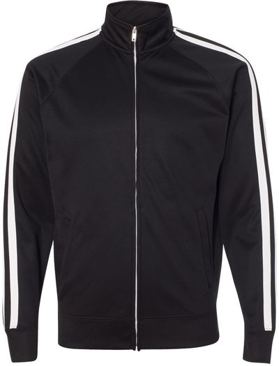 Am image of a Custom Unisex Poly Tech Full Zip Track Jacket in Black!