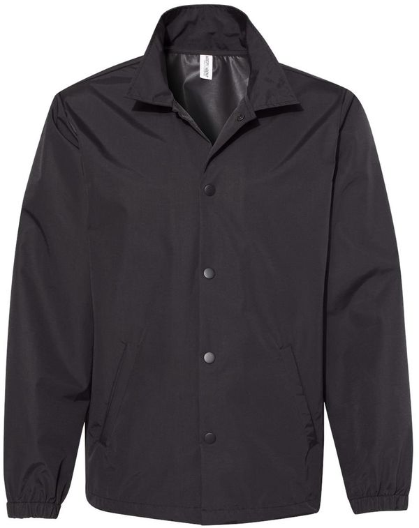 An image of a Custom Independent Trading Co Water Resistant Windbreaker Coachs Jacket in Black/black!