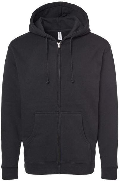 Am image of a Custom Independent Trading Co Heavyweight Full Zip Hooded Sweatshirt in Black!