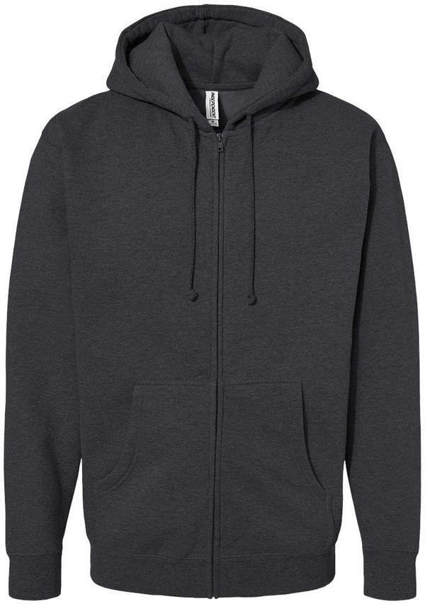 Am image of a Custom Independent Trading Co Heavyweight Full Zip Hooded Sweatshirt in Charcoal Heather!