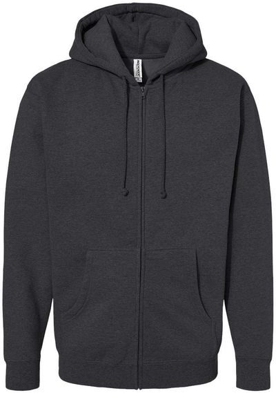 Am image of a Custom Independent Trading Co Heavyweight Full Zip Hooded Sweatshirt in Charcoal Heather!